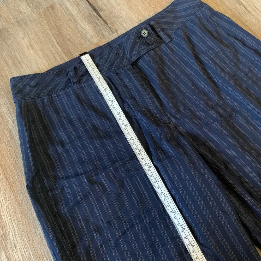 DKNY Womens Navy Blue Pinstripe Wide Leg Trousers Size 10 Cotton Stretch Pants
